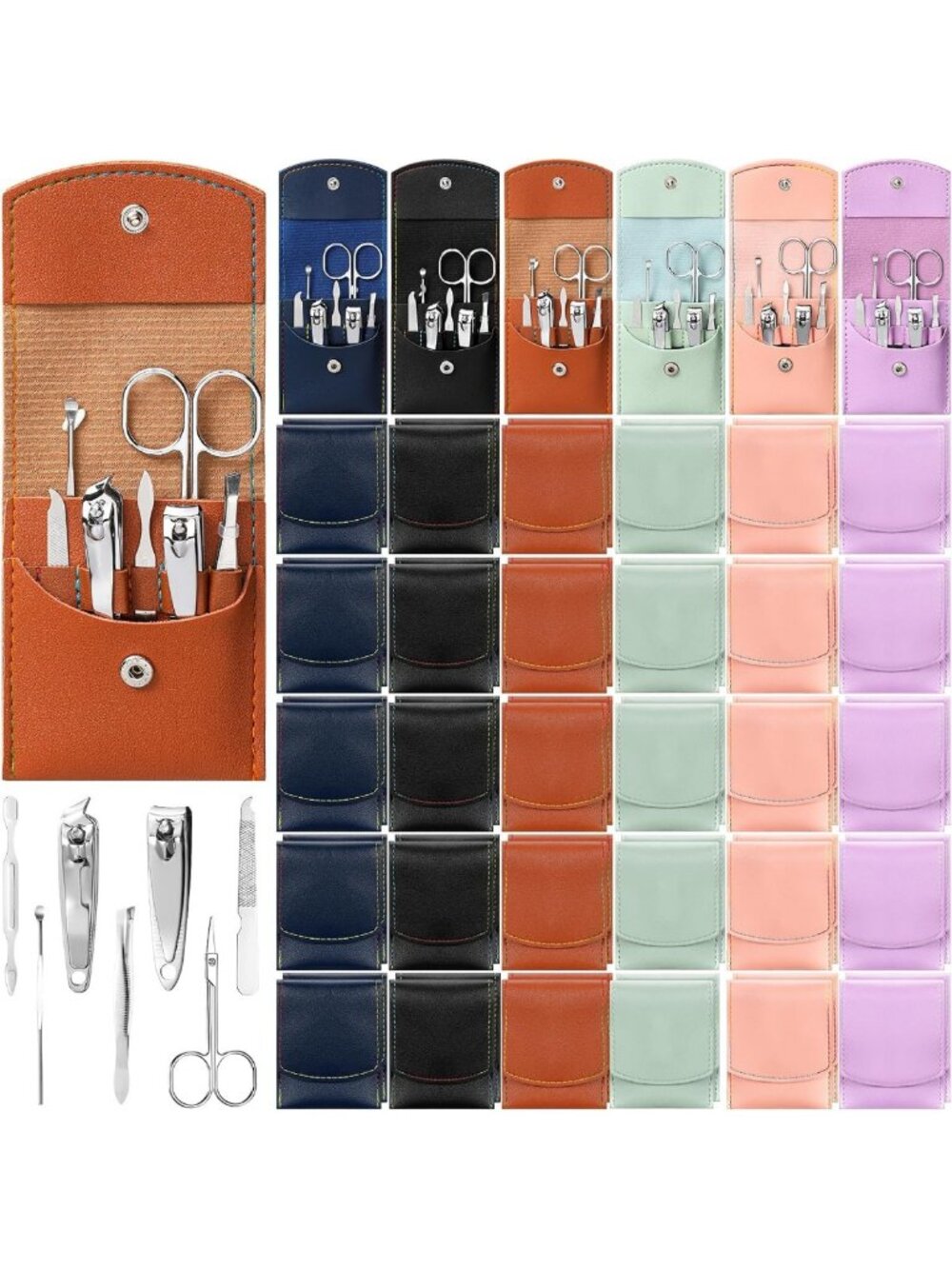 60 Sets 7-in-1 Travel Manicure Kit - Stainless Steel Nail Tools, Vintage Style